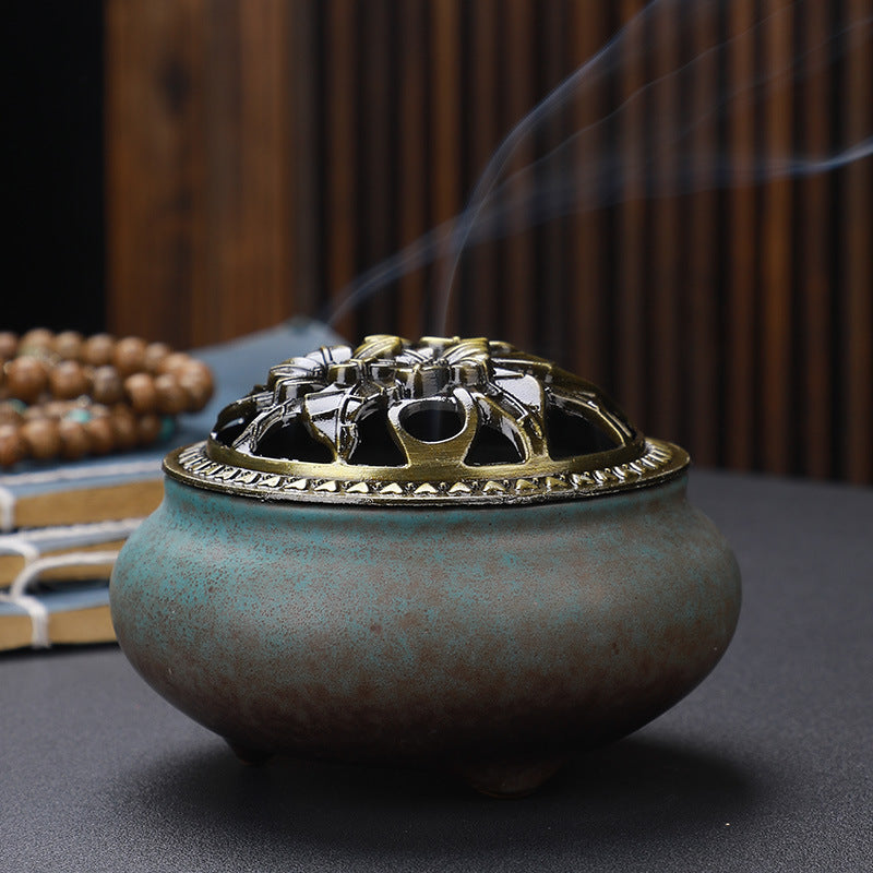Copper Lid Ceramic Incense Burner