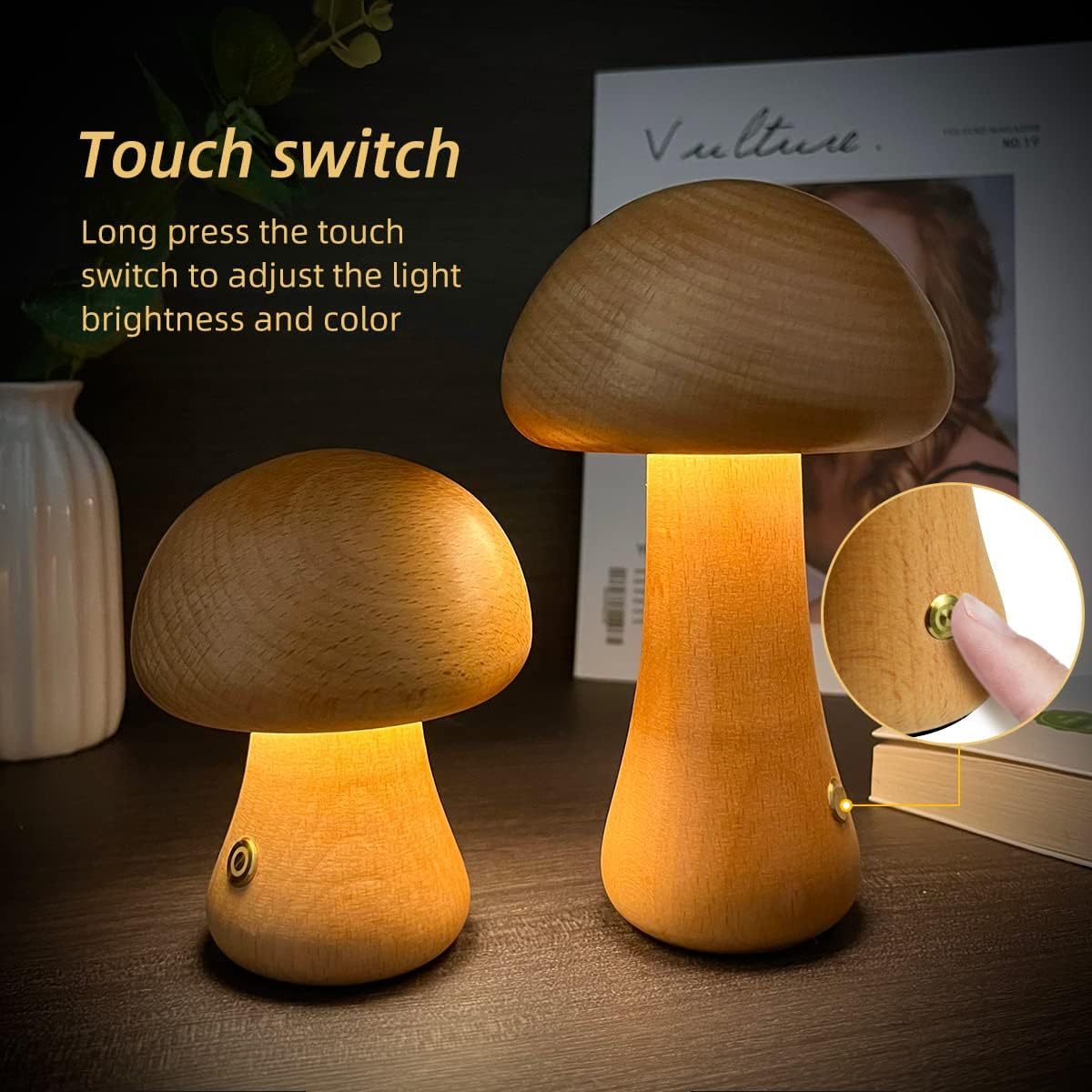 Wooden Mushroom LED Light